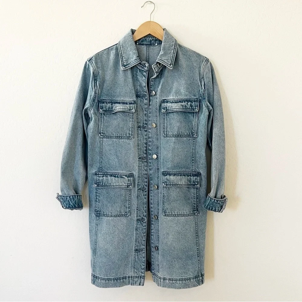 Michael Kors Light Wash Denim Mid-Length Jean Jacket